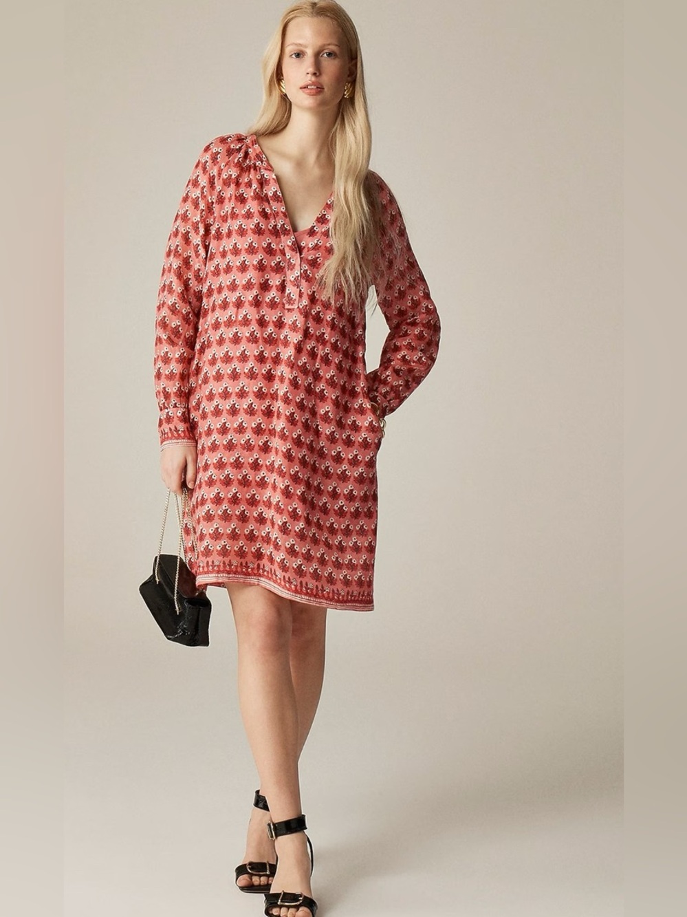 J. Crew Cabana Mini Dress In Block-print Ramie | Pink Floral | Small